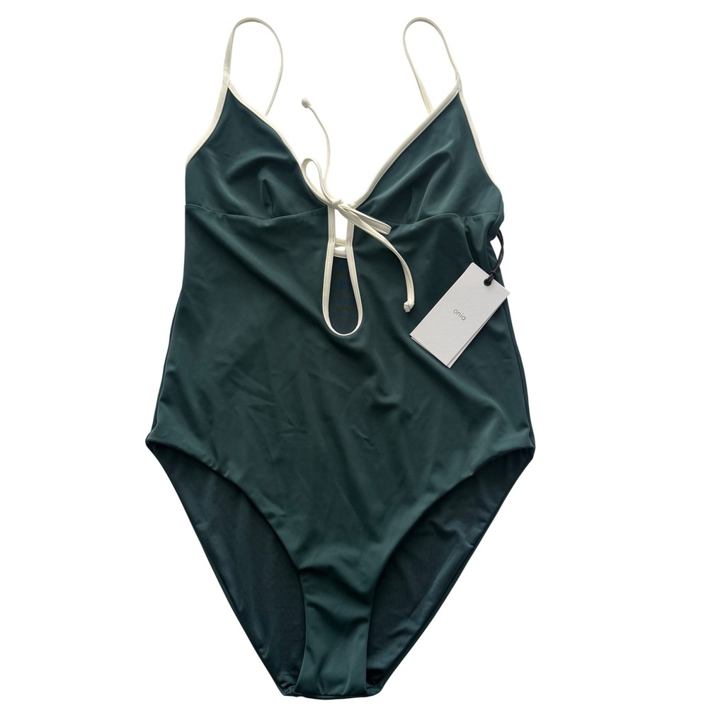 Onia Soleil One Piece Swimsuit Sea Moss Green Contrast Trim NWT WSO58-01OP L